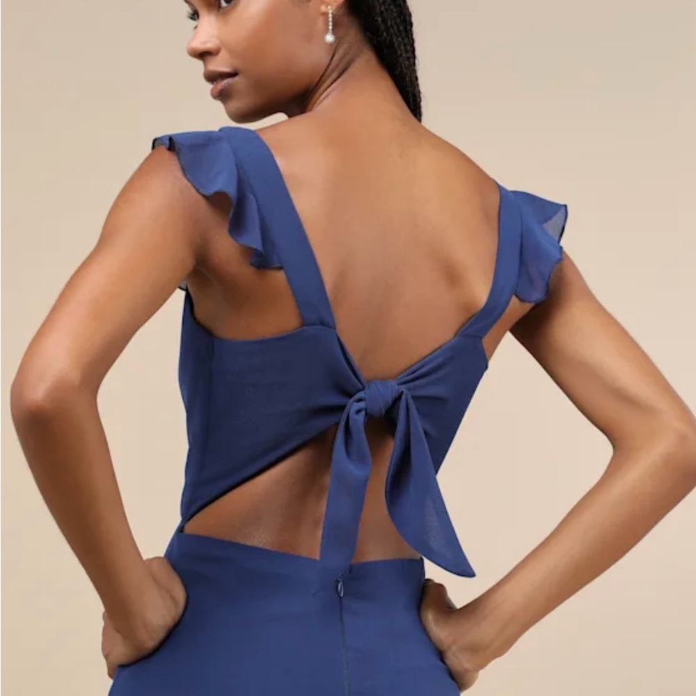 Lulu's Navy Blue Maxi Dress with Slit - Picture 4 of 10